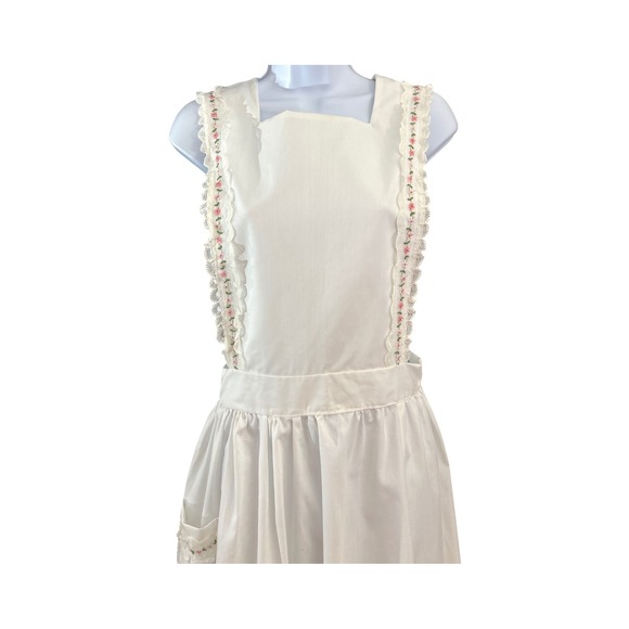 Vintage Prairie Apron Dress White Cottagecore Pinafore Farmhouse Boho - Picture 3 of 7